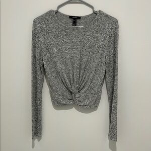 Gray Long Sleeve Twist Front Top